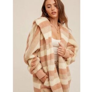 "The Beth” Striped Hoodie Sherpa Jacket